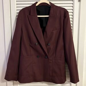 NWOT Away The Roundtrip Stretch Wool Double-Breasted Blazer in Wine, Size L